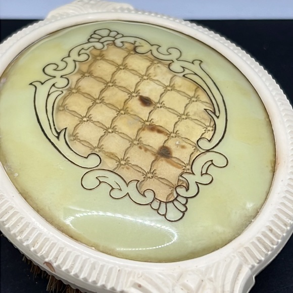 Vintage French ivory celluloid vanity mirror and brush set - Picture 3 of 7